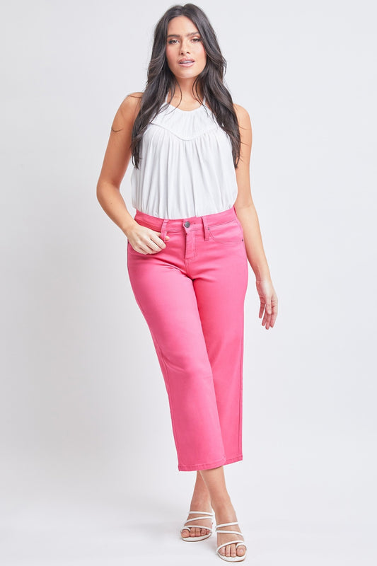 YMI Hyperstretch Mid-Rise Cropped Straight Pants in Fiery Coral