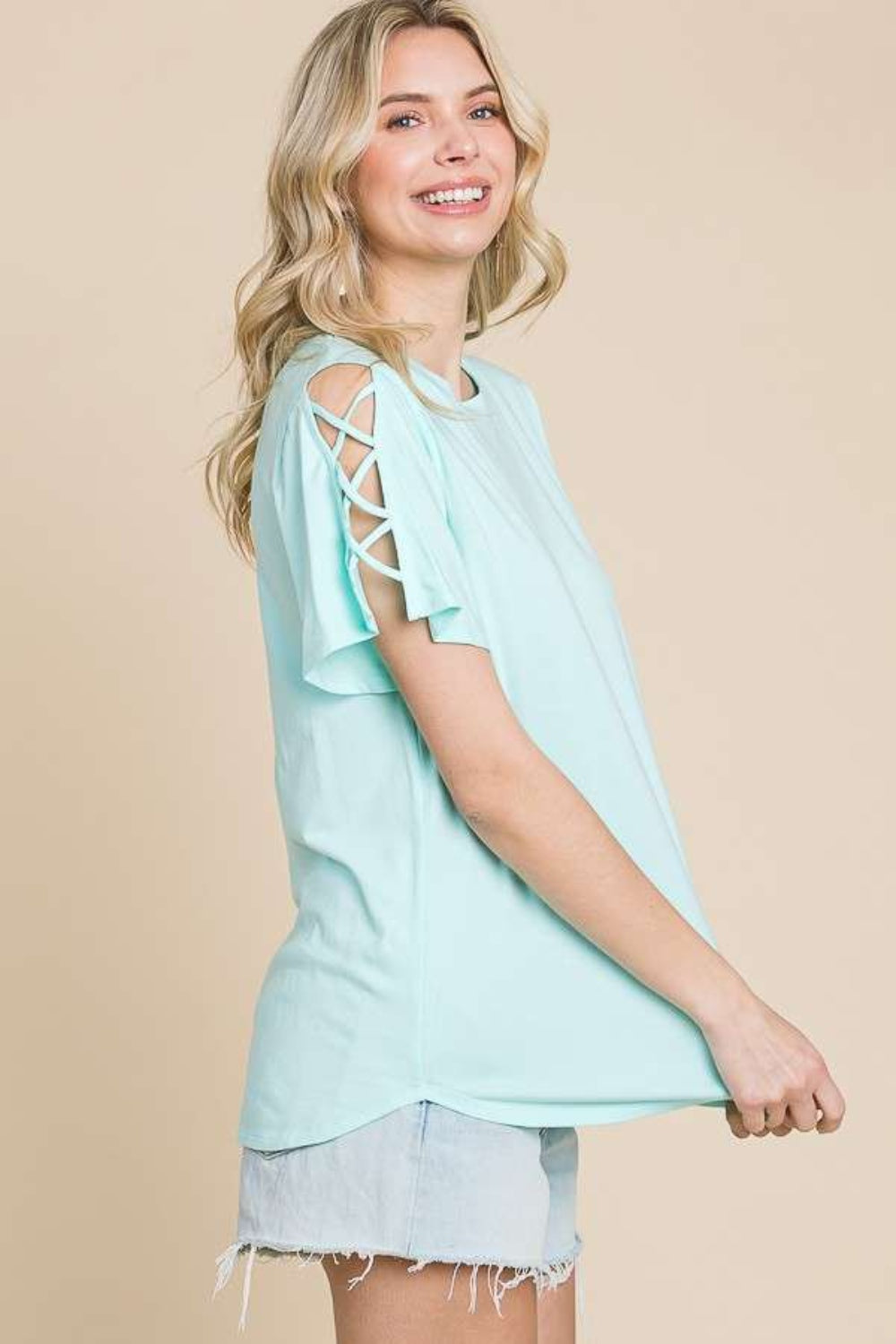 Crisscross Cutout Short Sleeve T-Shirt - 4 Color Options