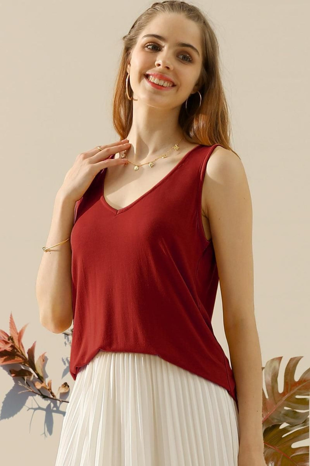 V-Neck Curved Hem Tank - 10 Color Options