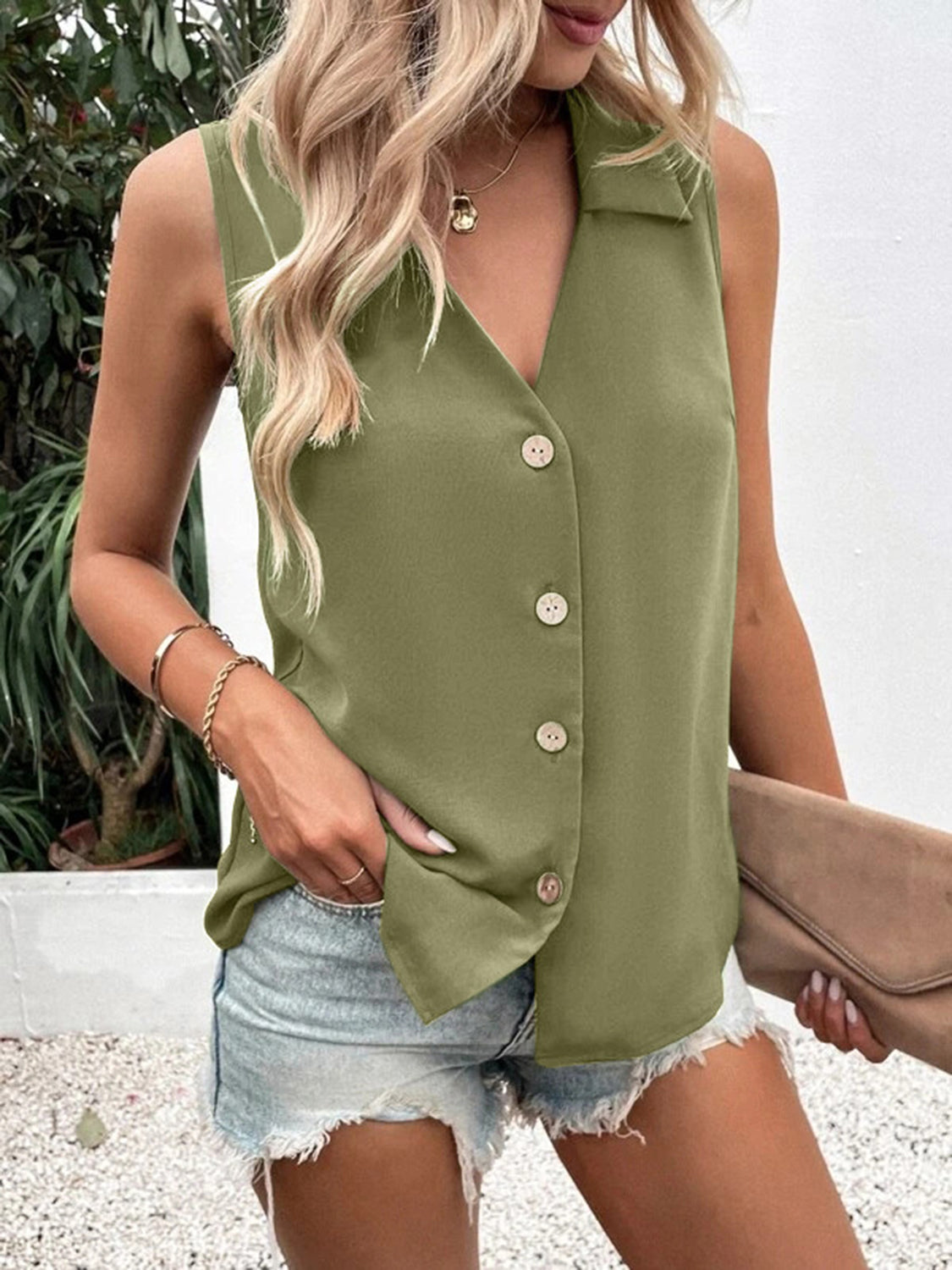 Johnny Collar Button Up Tank - 5 Color Options