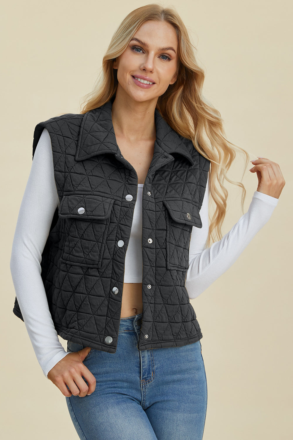 Quilted Snap Down Vest - 2 Color Options