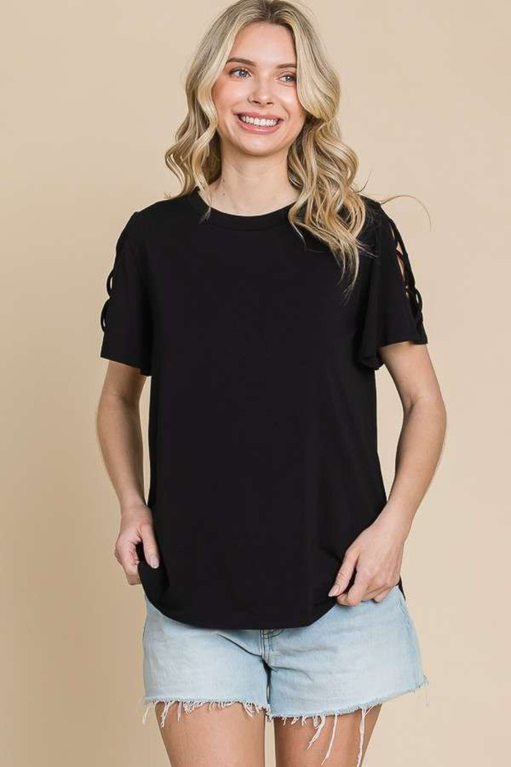 Crisscross Cutout Short Sleeve T-Shirt - 4 Color Options