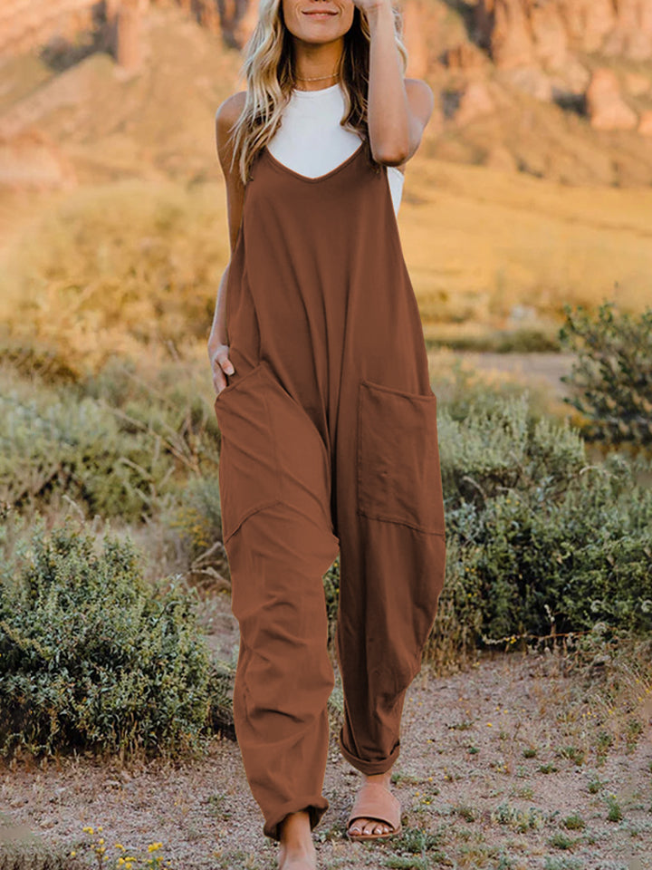 Boho Relaxed Tank Patch Pocket Jumpsuit - 2 Color Options