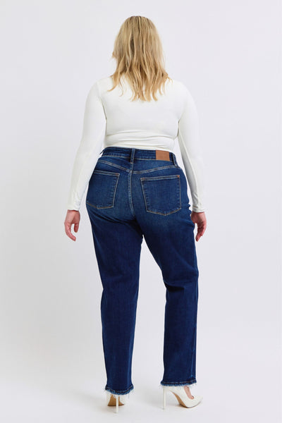 Judy Blue Frayed Hem Straight Leg Dark Wash Jeans