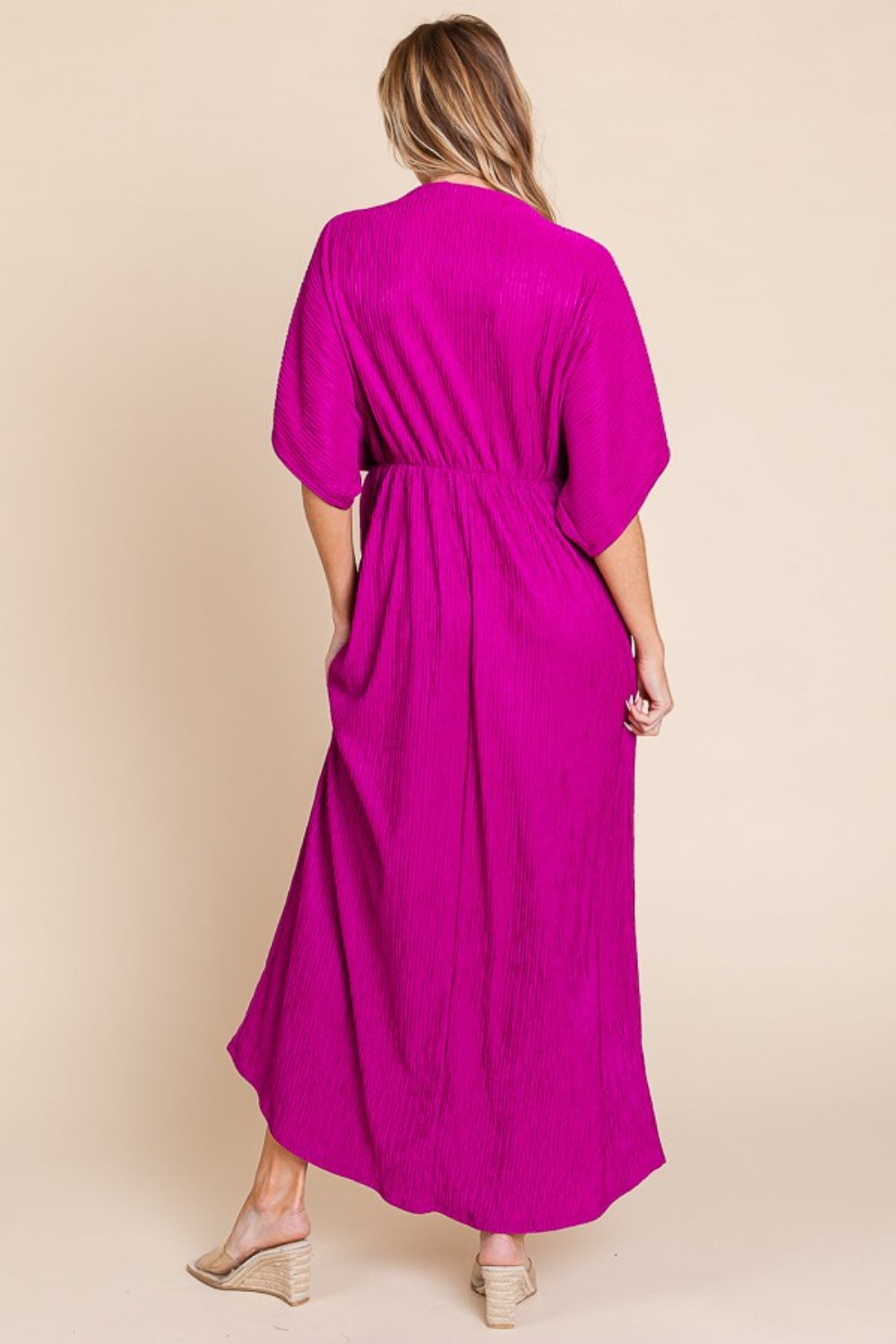 Surplice Maxi Dress with Pockets in Fuschia