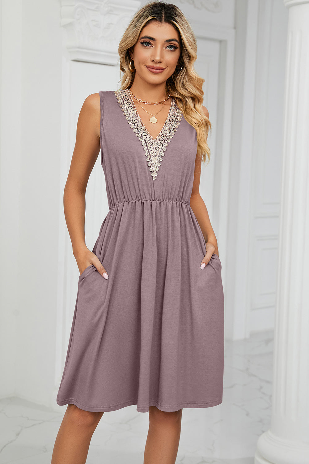 Lace V-Neck Tank Dress - 7 Color Options