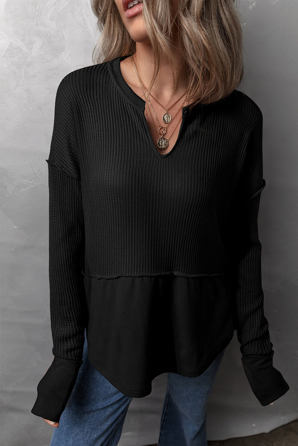 Waffle-Knit Exposed Seam Top - 3 Color Options