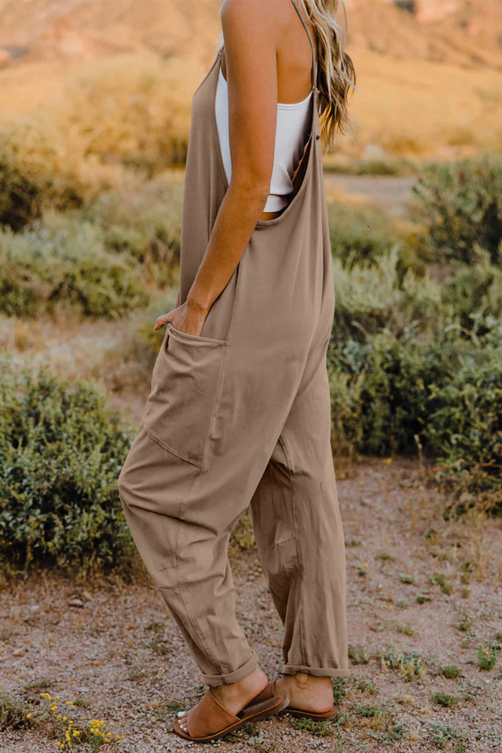 Boho Relaxed Tank Patch Pocket Jumpsuit - 13 Color Options