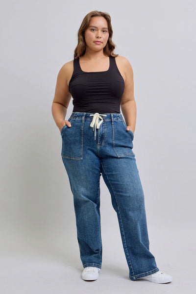 Judy Blue Melanie High Rise Drawstring Wide Leg Jeans