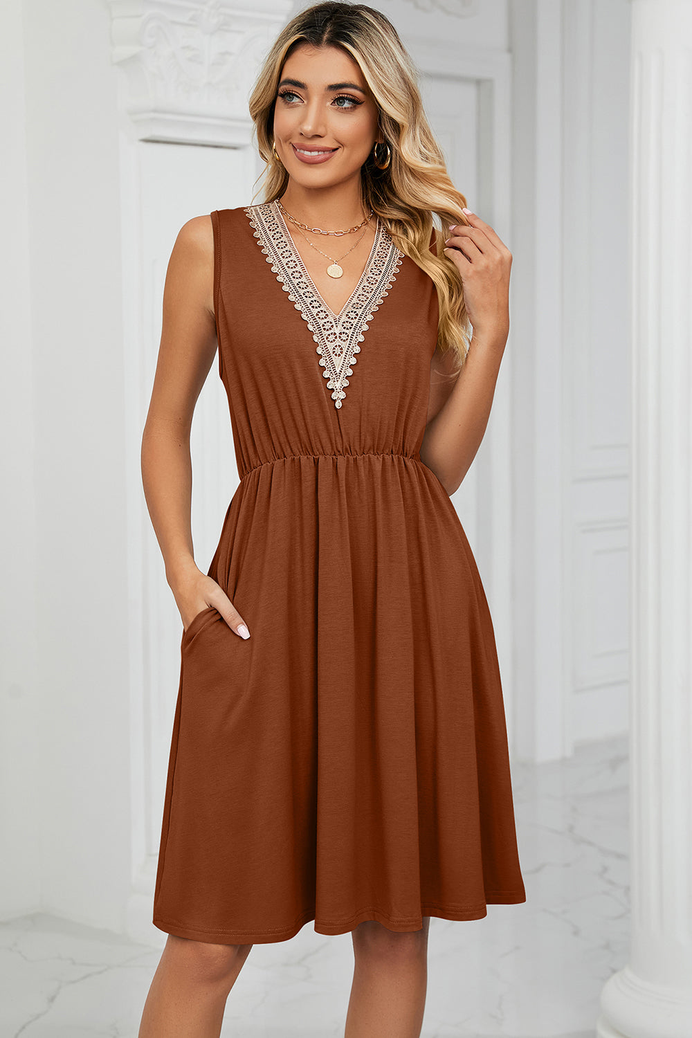 Lace V-Neck Tank Dress - 7 Color Options