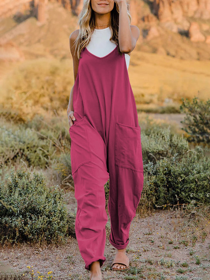 Boho Relaxed Tank Patch Pocket Jumpsuit - 2 Color Options