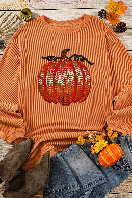 Sequin Pumpkin Corded Tunic Sweatshirt - 2 Color Options