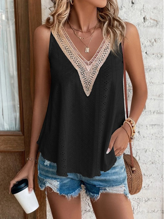 Eyelet and Lace V-Neck Tank - 5 Color Options