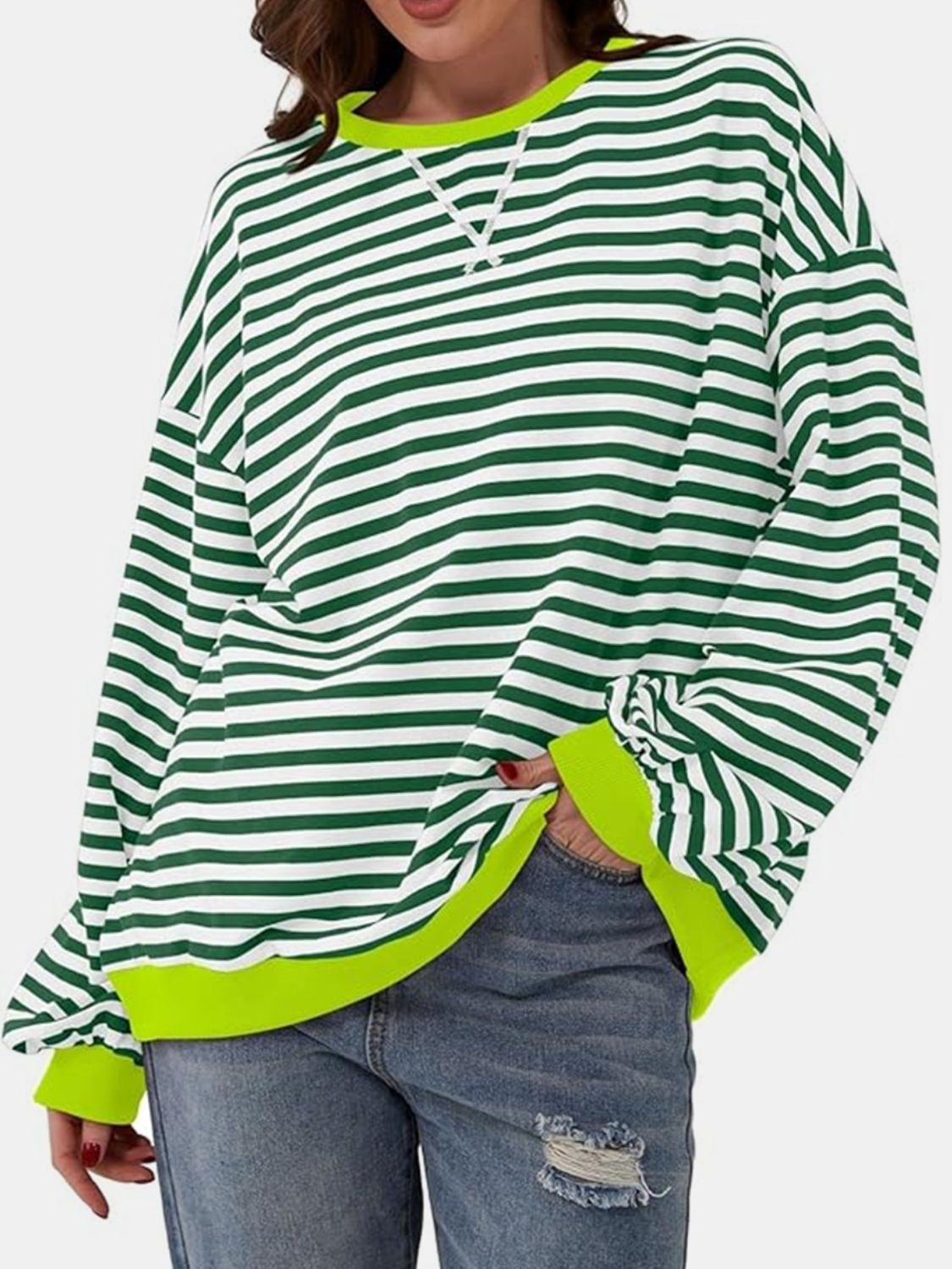 Contrast Striped Long Sleeve Oversized T-Shirt