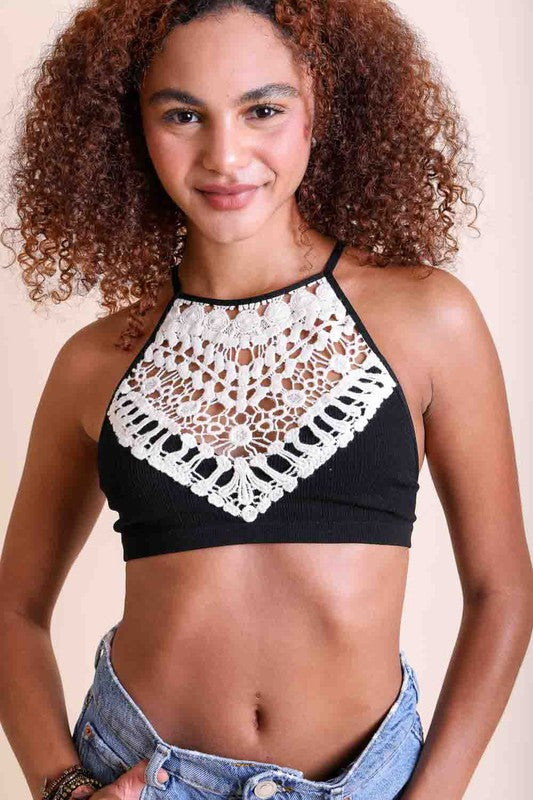 Crochet Lace High Neck Bralette - 6 Color Options