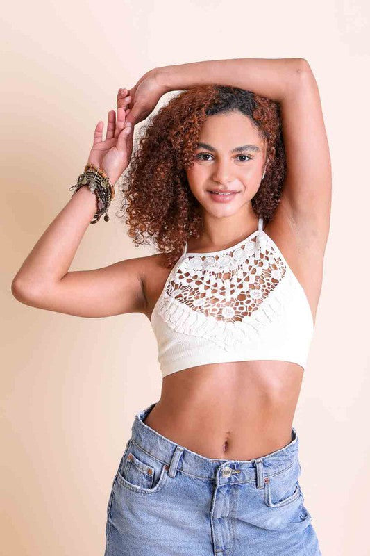 Crochet Lace High Neck Bralette - 6 Color Options