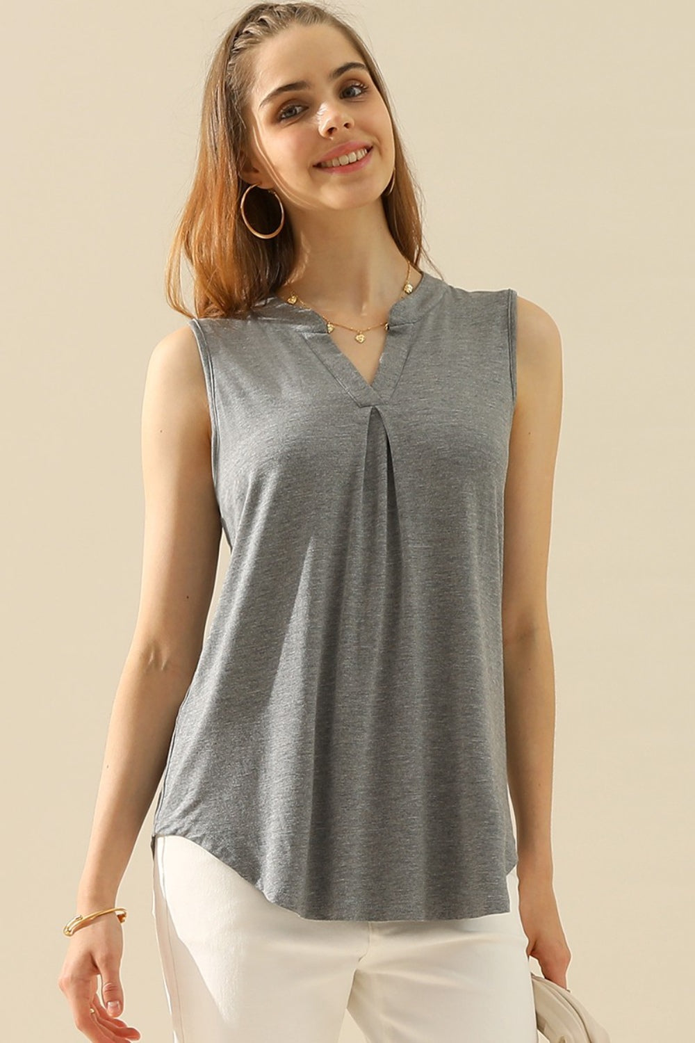 Notched Sleeveless Tank Top - 10 Color Options