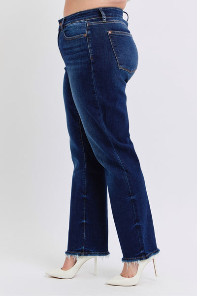 Judy Blue Frayed Hem Straight Leg Dark Wash Jeans