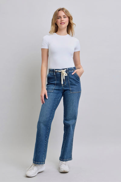 Judy Blue Melanie High Rise Drawstring Wide Leg Jeans