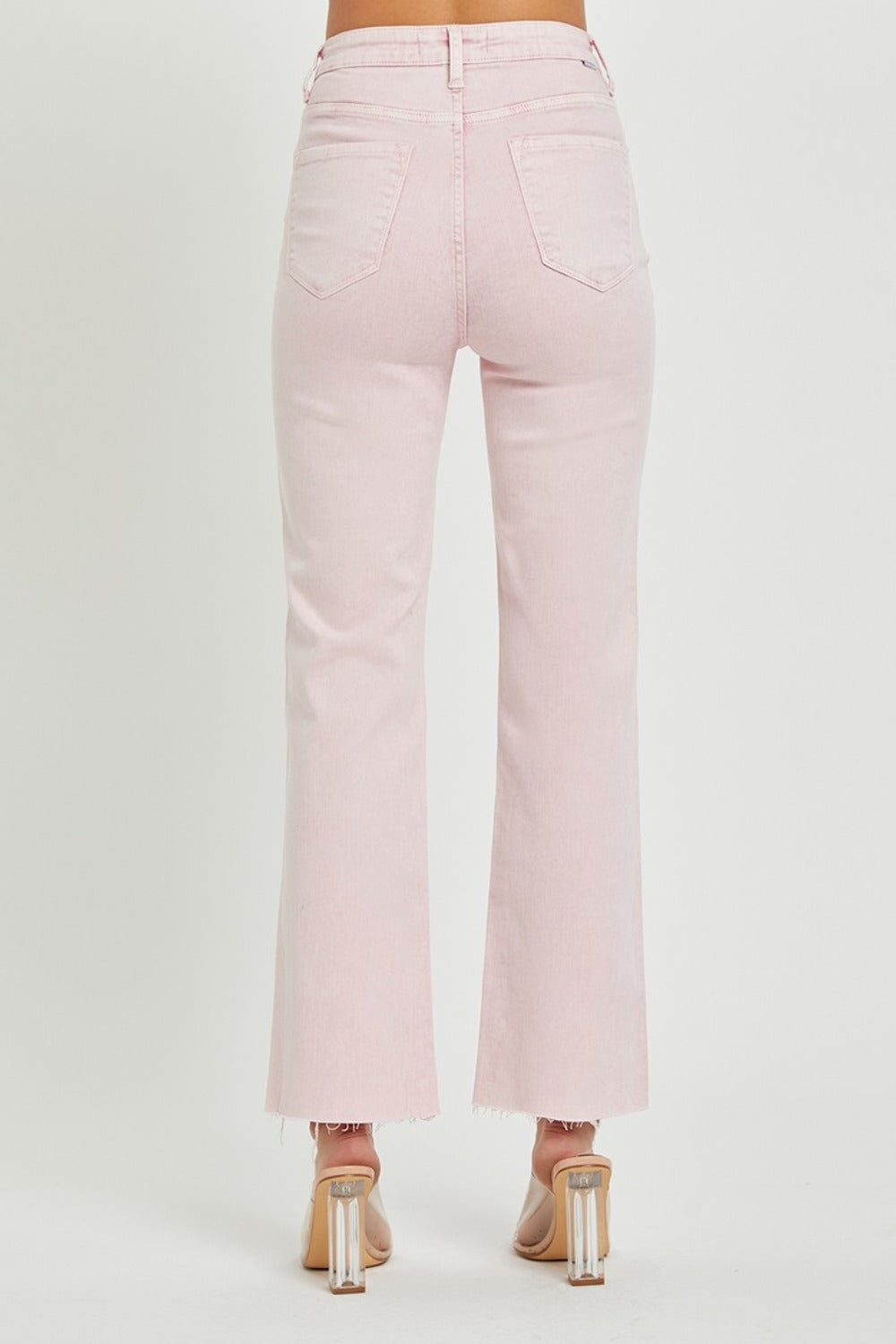 RISEN High Rise Tummy Control Straight Jeans in Acid Pink