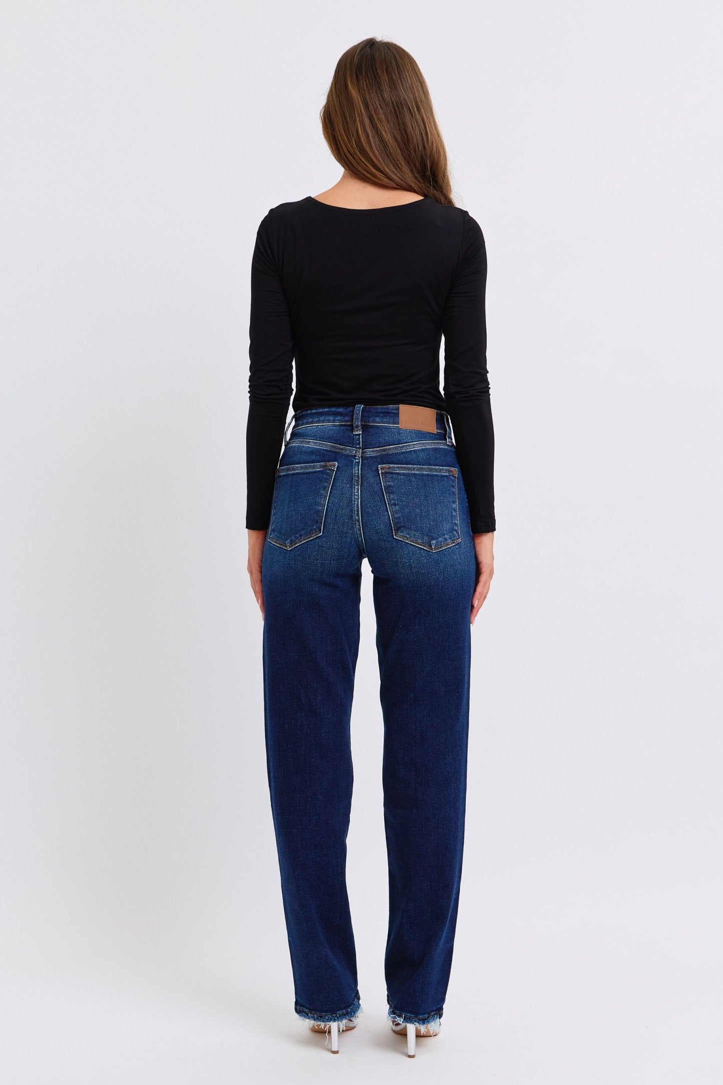 Judy Blue Frayed Hem Straight Leg Dark Wash Jeans