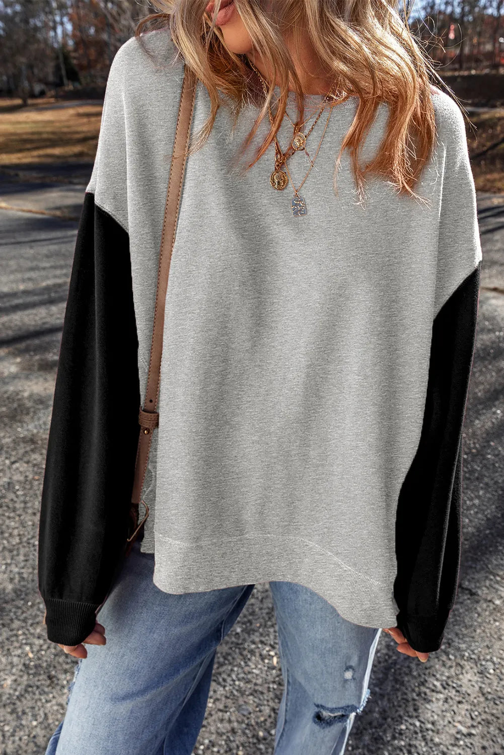 Contrast Sleeve Long Length Sweatshirt