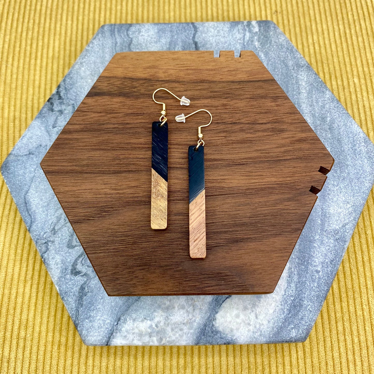 Dangle Earring - Wood & Acrylic - Rectangle