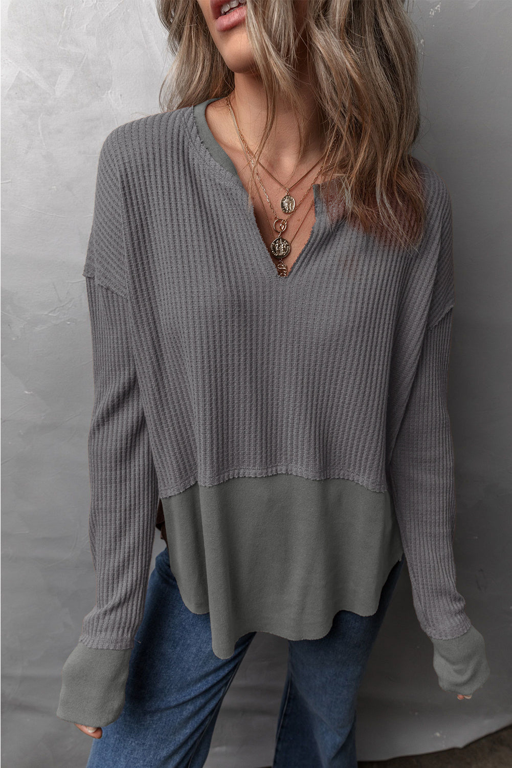 Waffle-Knit Exposed Seam Top - 3 Color Options