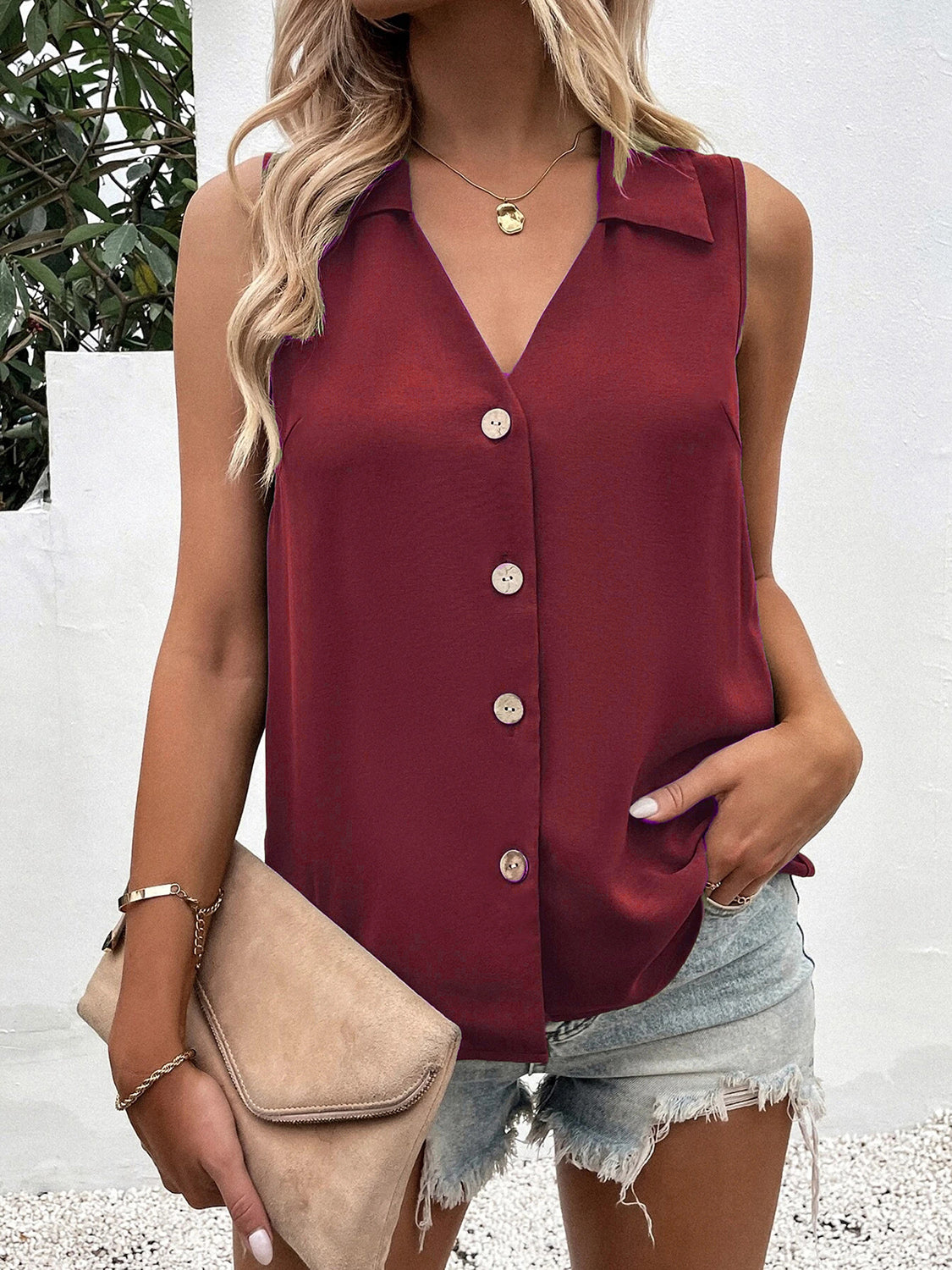 Johnny Collar Button Up Tank - 5 Color Options