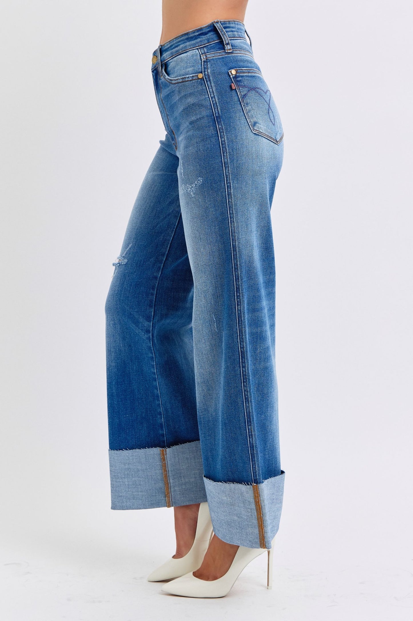 Judy Blue High Rise Retro Cuff Wide Leg Jeans