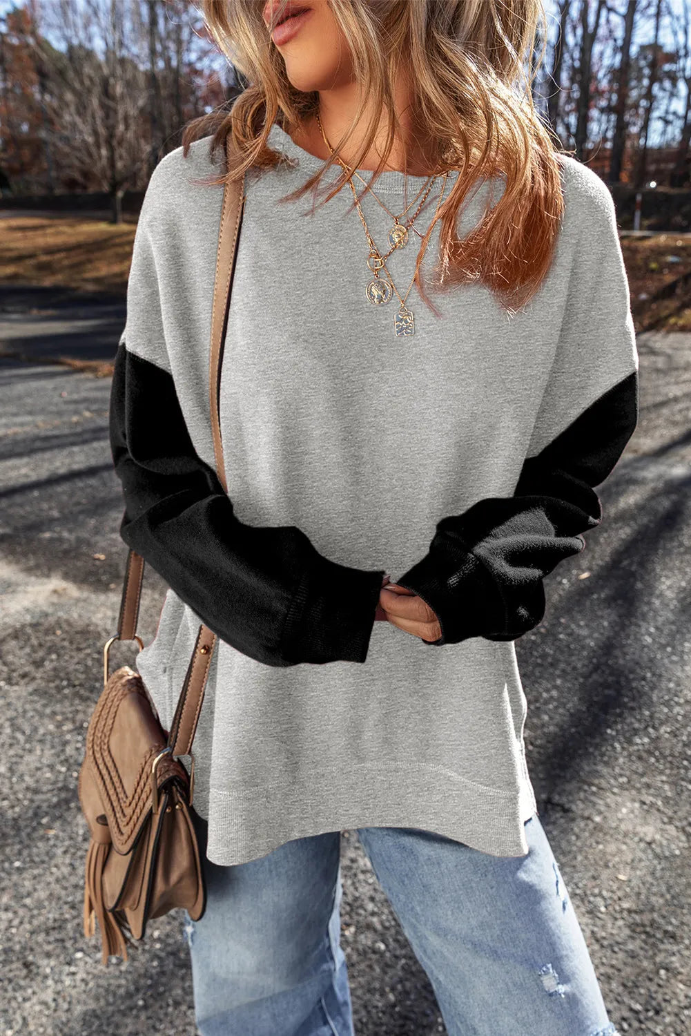 Contrast Sleeve Long Length Sweatshirt