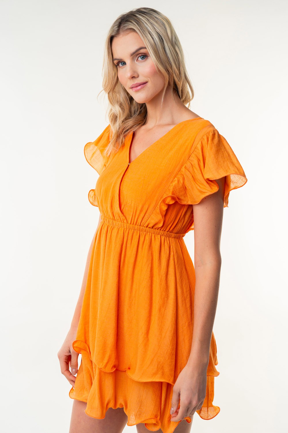 Short Sleeve Woven Layered Dress in Apricot