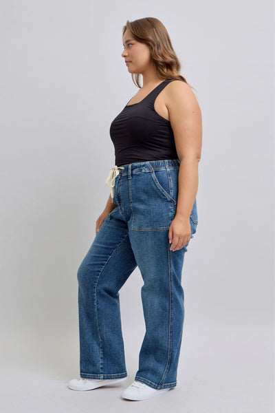 Judy Blue Melanie High Rise Drawstring Wide Leg Jeans