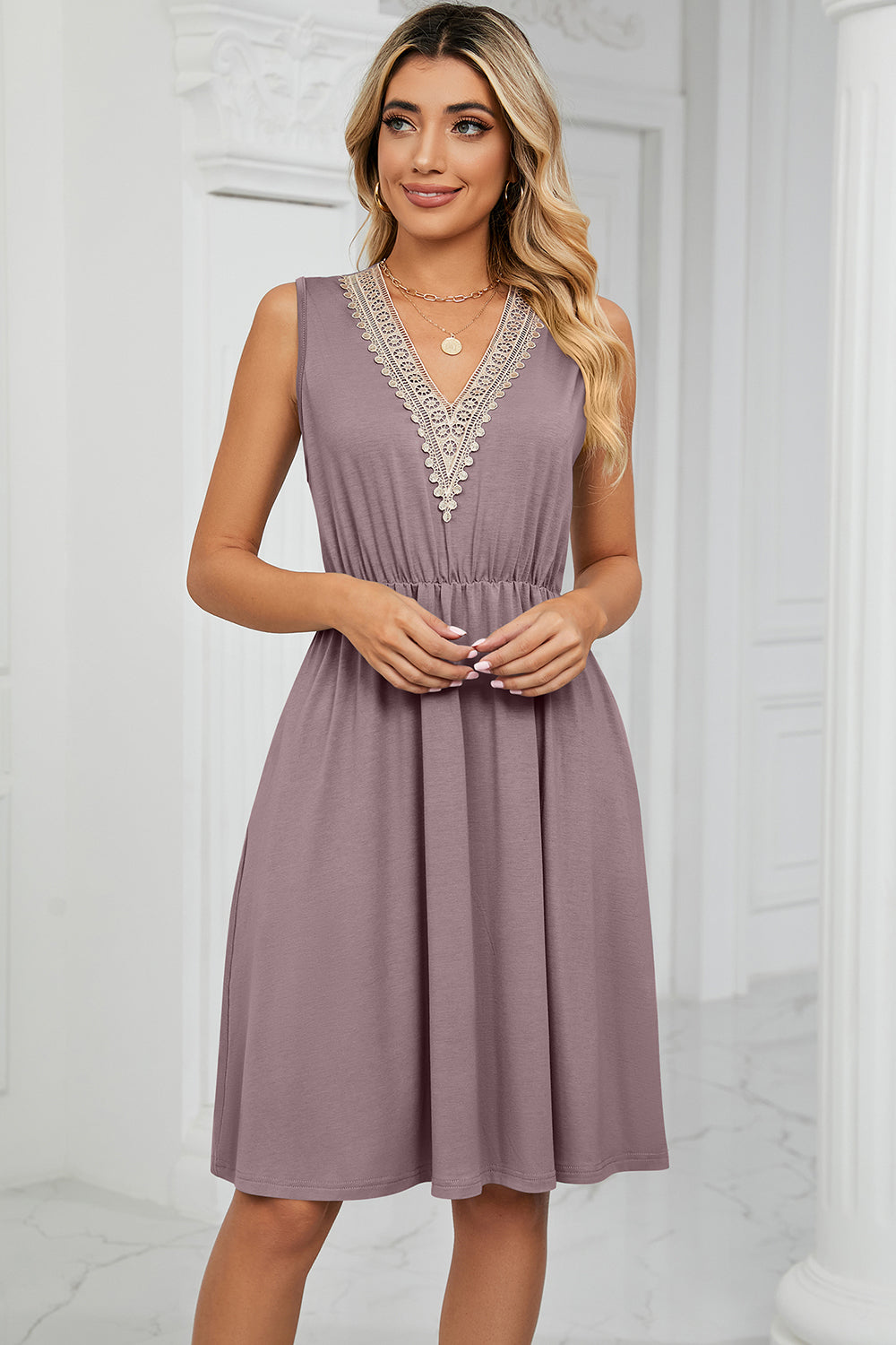 Lace V-Neck Tank Dress - 7 Color Options