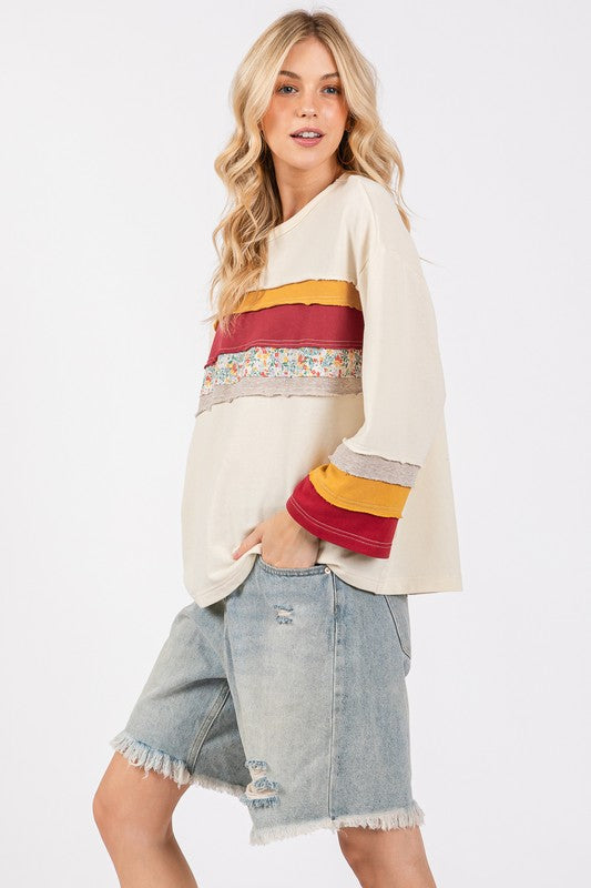 French Terry Color Block Oversized Tee