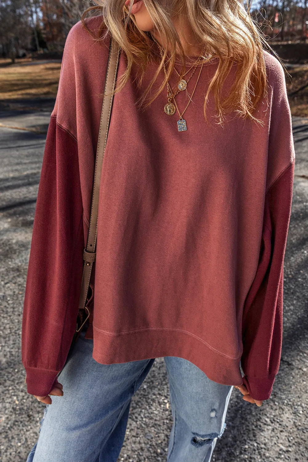 Contrast Sleeve Long Length Sweatshirt