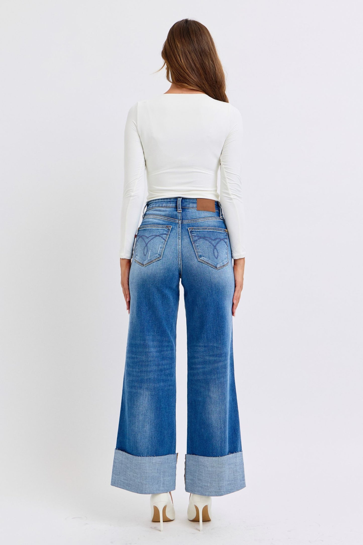 Judy Blue High Rise Retro Cuff Wide Leg Jeans