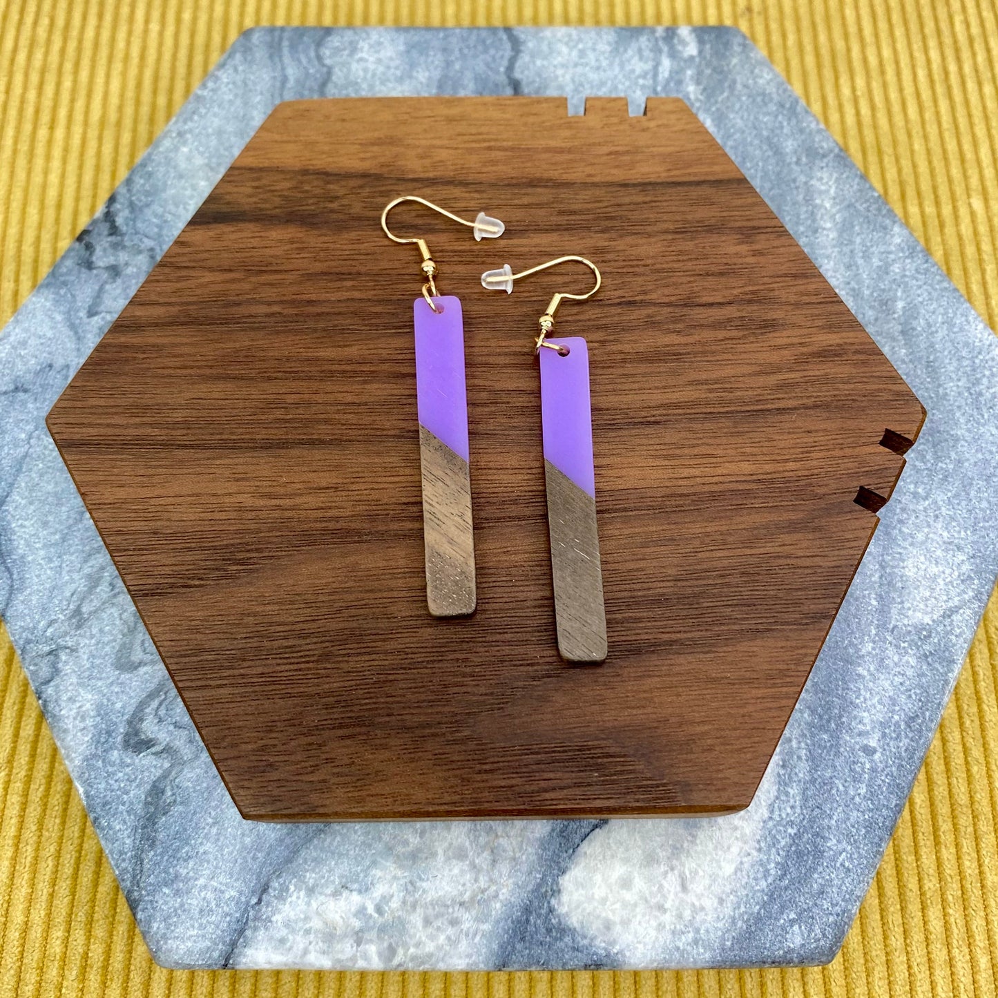 Dangle Earring - Wood & Acrylic - Rectangle