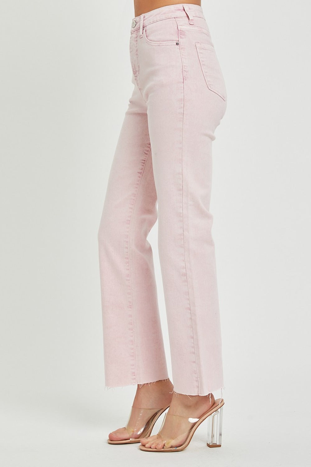 RISEN High Rise Tummy Control Straight Jeans in Acid Pink