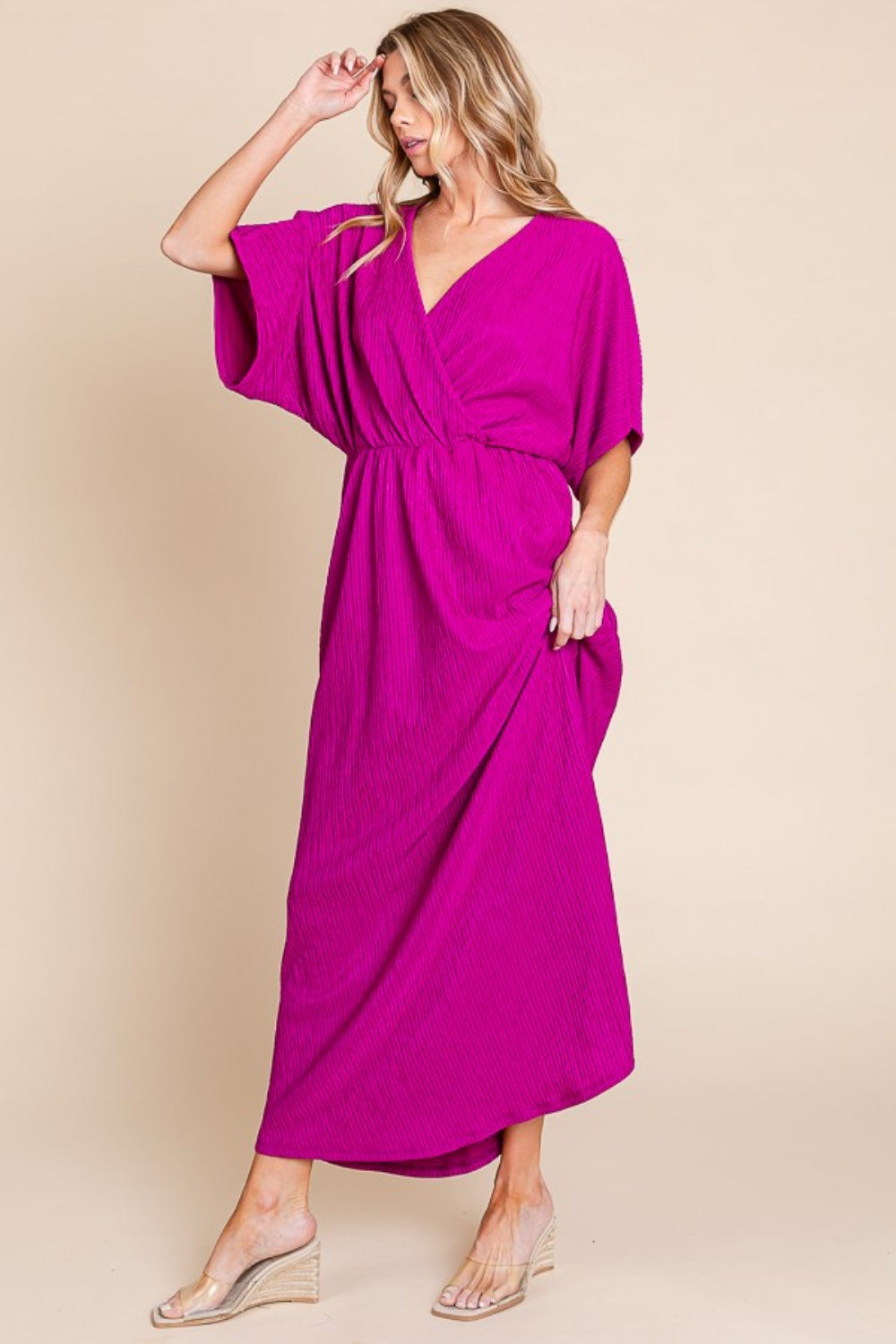 Surplice Maxi Dress with Pockets in Fuschia