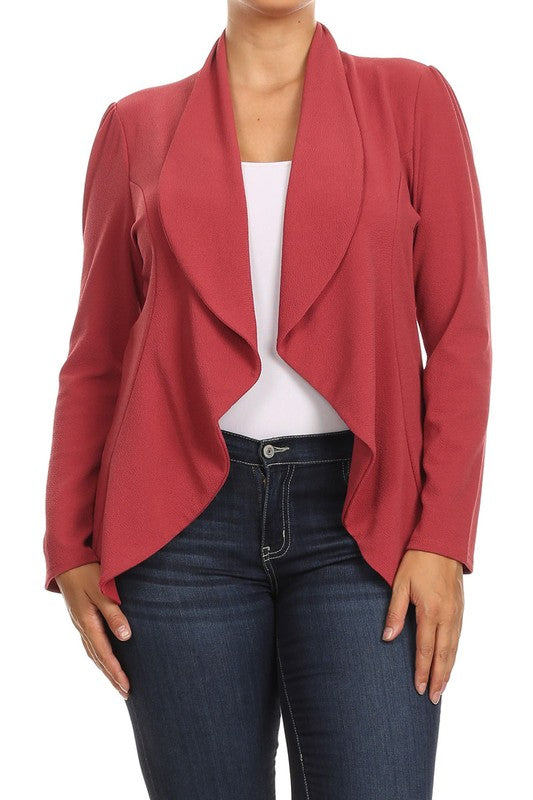 Waterfall Open Front Solid Blazer - 16 Color Options