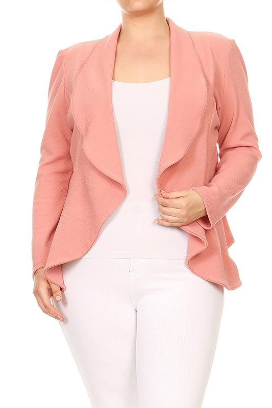 Waterfall Open Front Solid Blazer - 16 Color Options