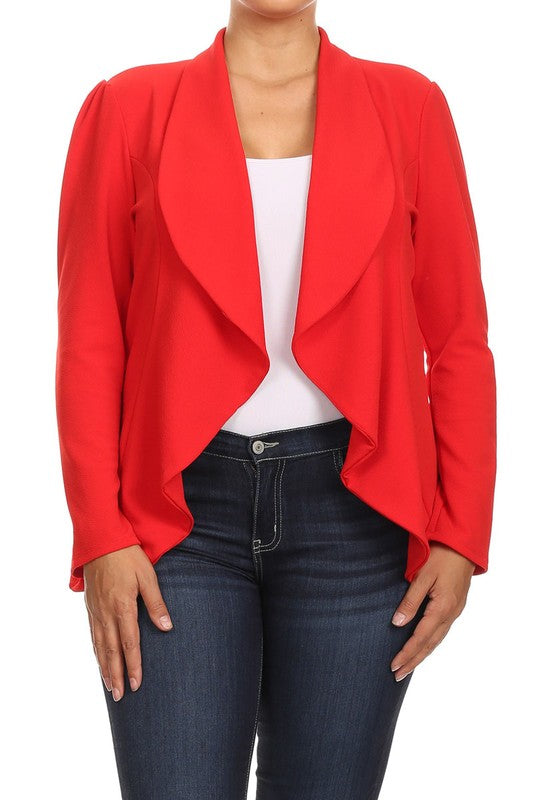 Waterfall Open Front Solid Blazer - 16 Color Options