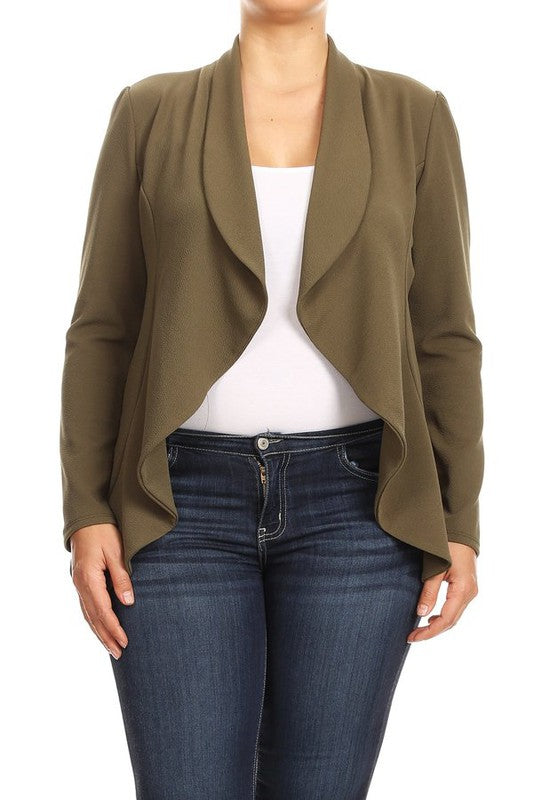 Waterfall Open Front Solid Blazer - 16 Color Options