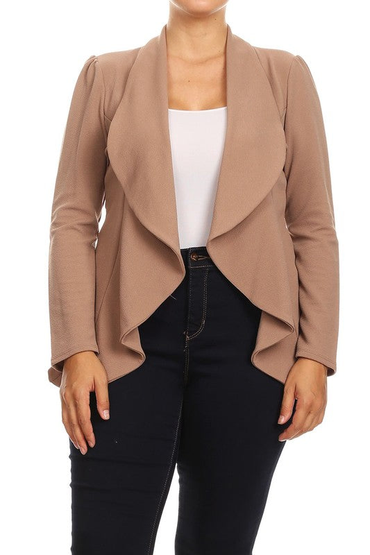 Waterfall Open Front Solid Blazer - 16 Color Options