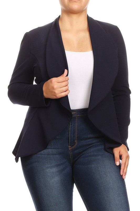 Waterfall Open Front Solid Blazer - 16 Color Options