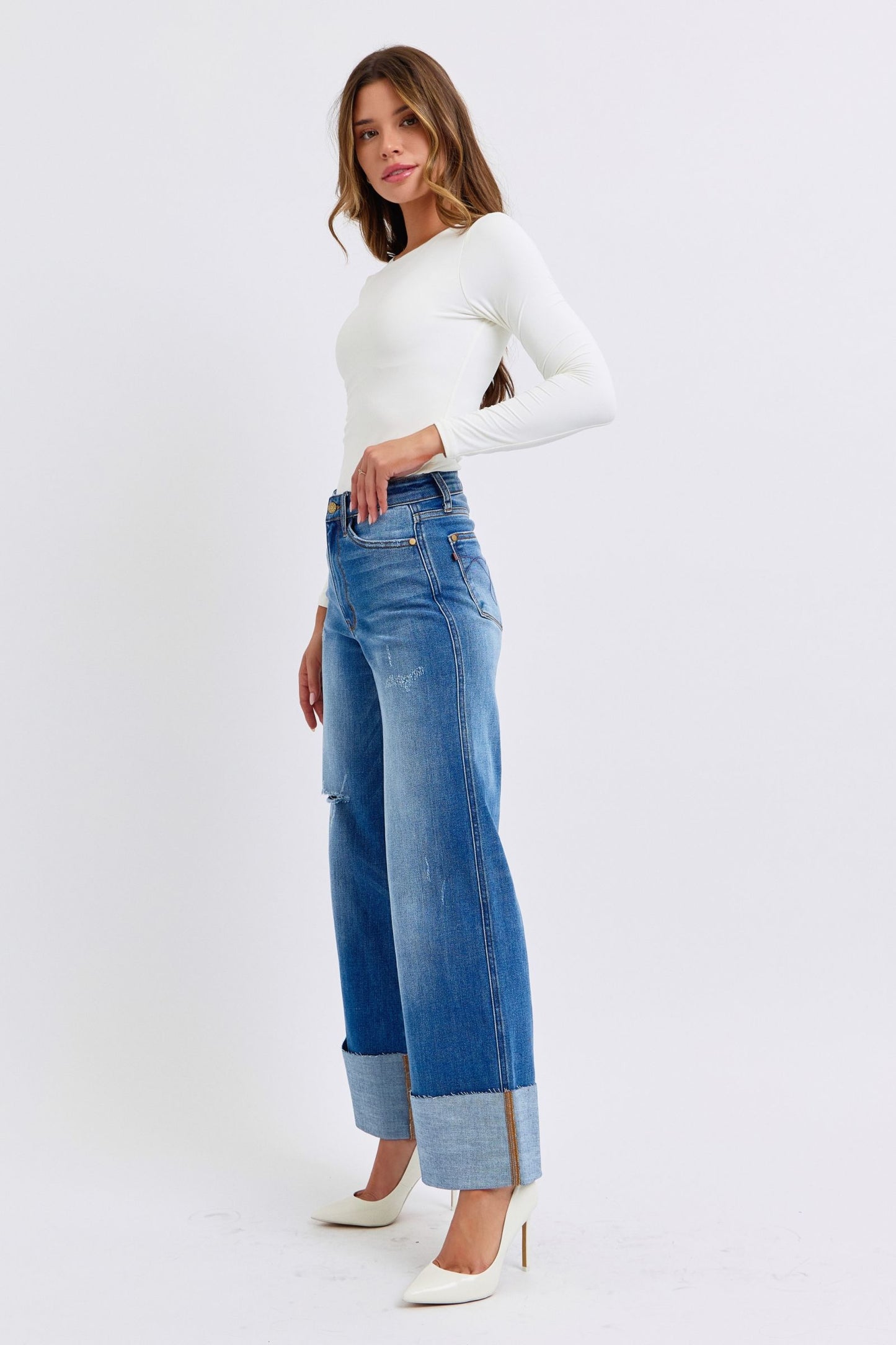 Judy Blue High Rise Retro Cuff Wide Leg Jeans