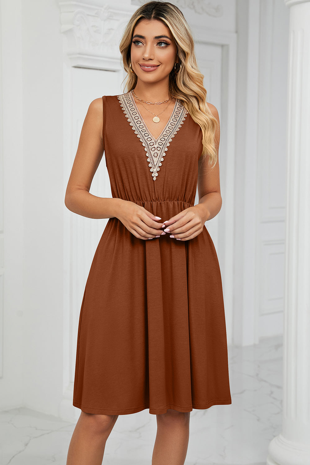 Lace V-Neck Tank Dress - 7 Color Options