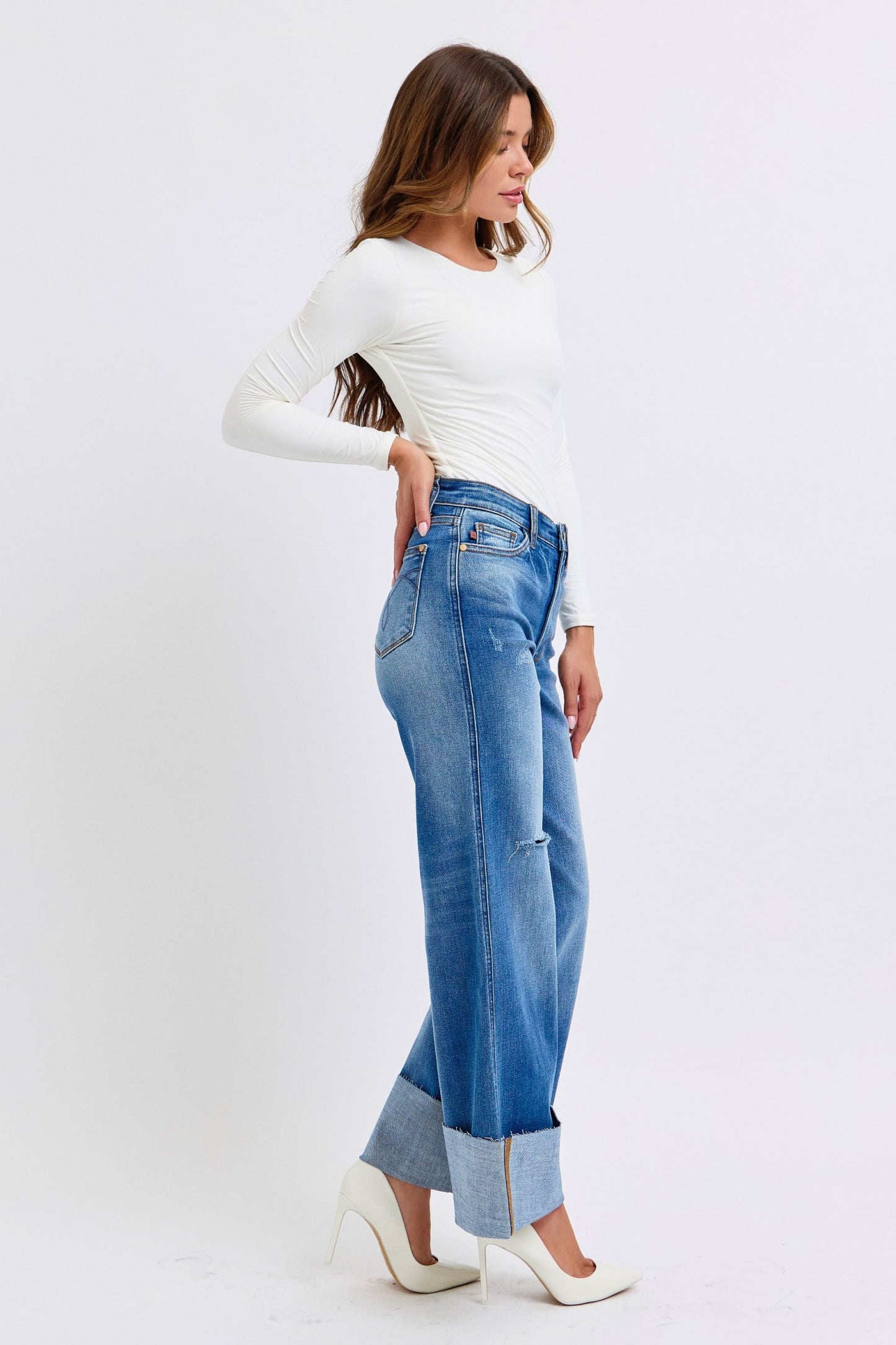 Judy Blue High Rise Retro Cuff Wide Leg Jeans