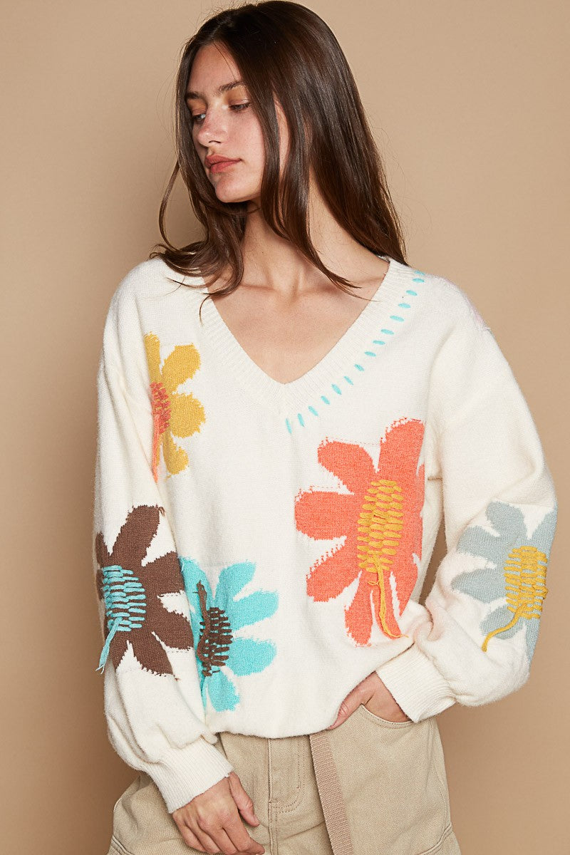 Flower Fringe Boho Sweater